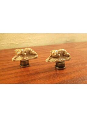 African Leopard Lamp Finial Topper Vintage Ceramic Safari England Big Cat Lover